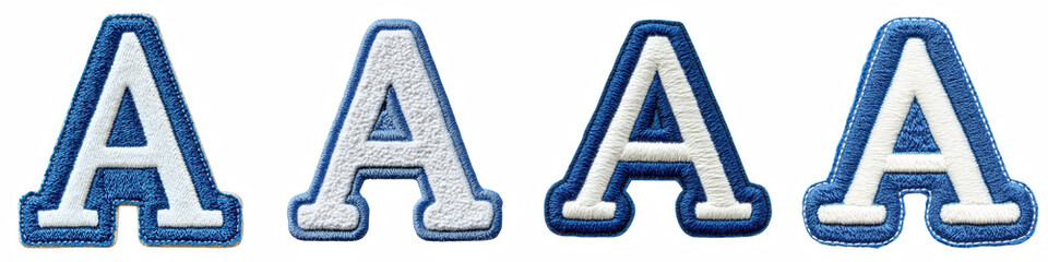 Alphabet A, made of Patch White on Blue Felt, Logo design, letter, isolated on a transparent background