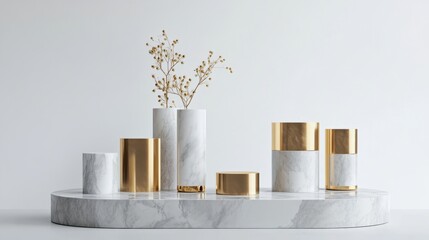 Modern Marble and Gold Decor Display: Exquisite Geometric Shapes