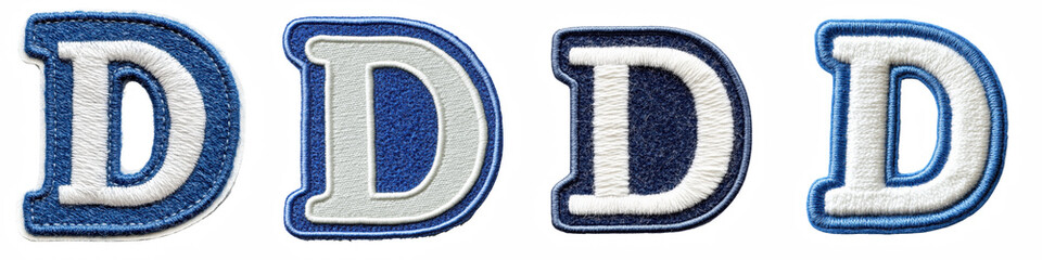 Alphabet D, made of Patch White on Blue Felt, Logo design, letter, isolated on a transparent background