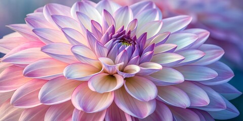 Fototapeta premium Vibrant dahlia bloom showcasing delicate petals in shades of pink and lavender under soft sunlight in a serene garden setting