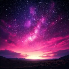 Fototapeta premium illustration of a starry pink night sky with empty copy space