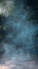Mystical Tropical Scene:  Enigmatic Teal Haze with Palm Fronds