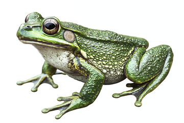 Obraz premium green frog on a white background, green frog on a blank white background, a green frog, green frog, cute green frog, white background, copy space for add text, 3d rendering, 3d, AI generative