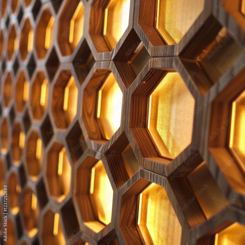 Poster enchanted honeycomb: illuminated patterns of nature's precision and refreshing glow