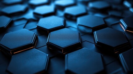 Fototapeta premium Close-up of blue hexagonal tiles with dramatic lighting and shadows