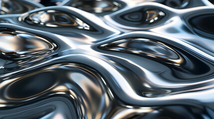 Abstract metallic surface with fluid, wavy shapes reflecting light.