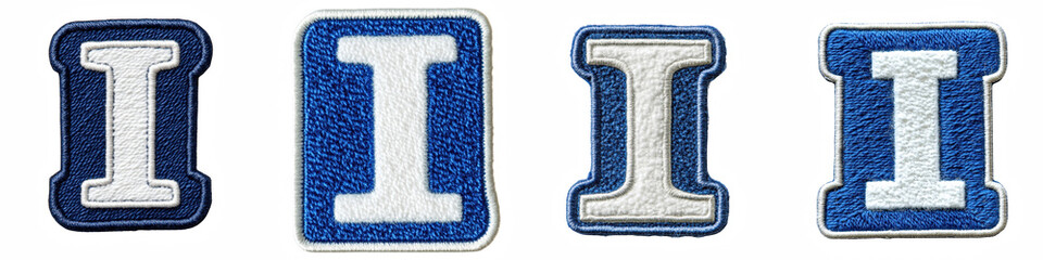 Alphabet I, made of Patch White on Blue Felt, Logo design, letter, isolated on a transparent background