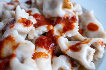 Homemade Italian ravioli in close-up
