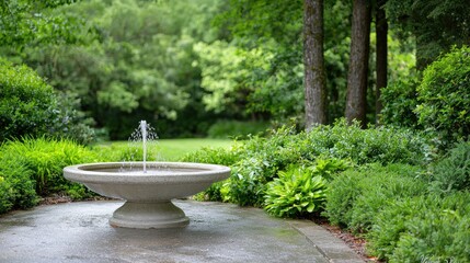 Serene garden fountain, lush greenery, tranquil background, perfect for relaxation