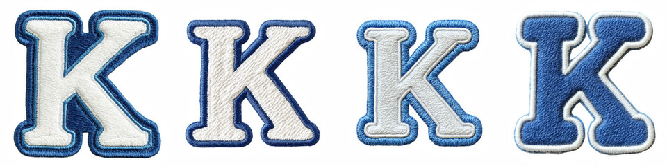 Alphabet K, made of Patch White on Blue Felt, Logo design, letter, isolated on a transparent background
