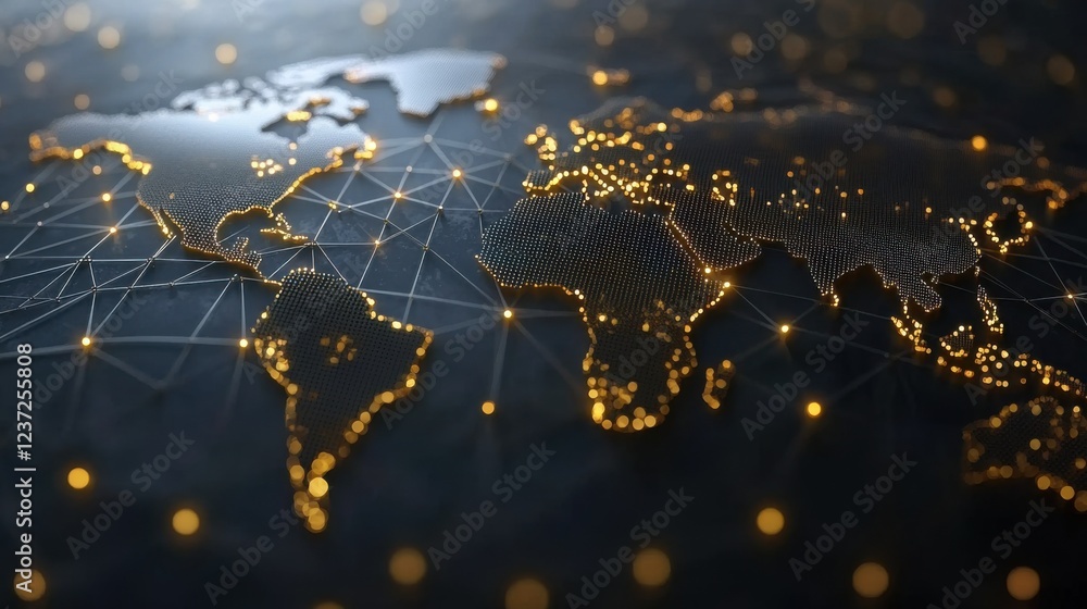 Aufkleber digital world map with illuminated connections on dark background
