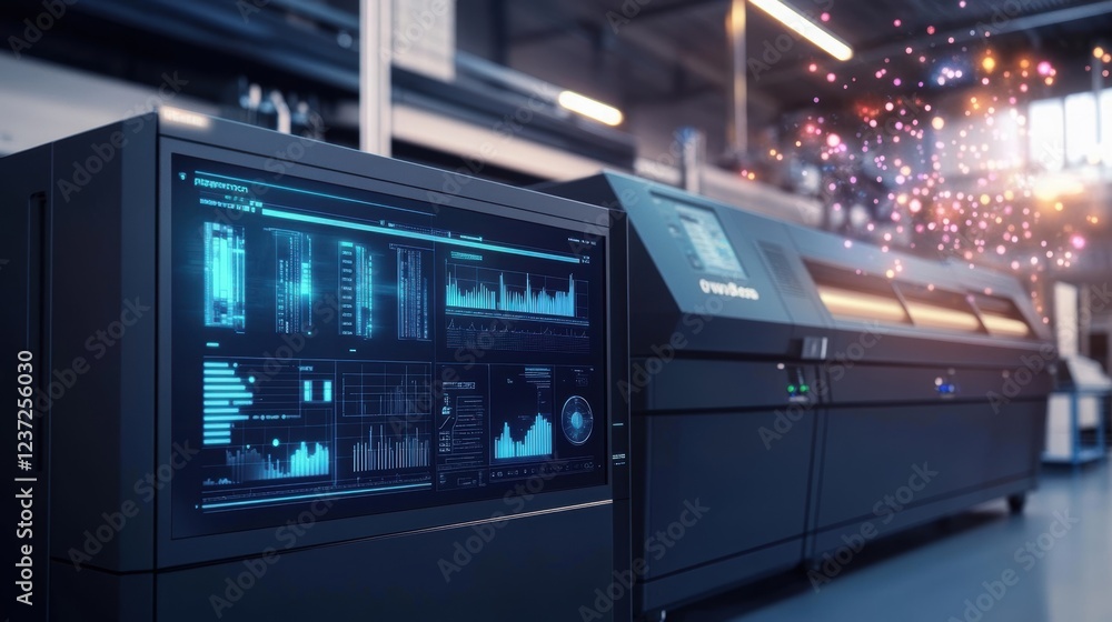 Aufkleber digital interface showing charts and data controlling an innovative production line in a modern fact