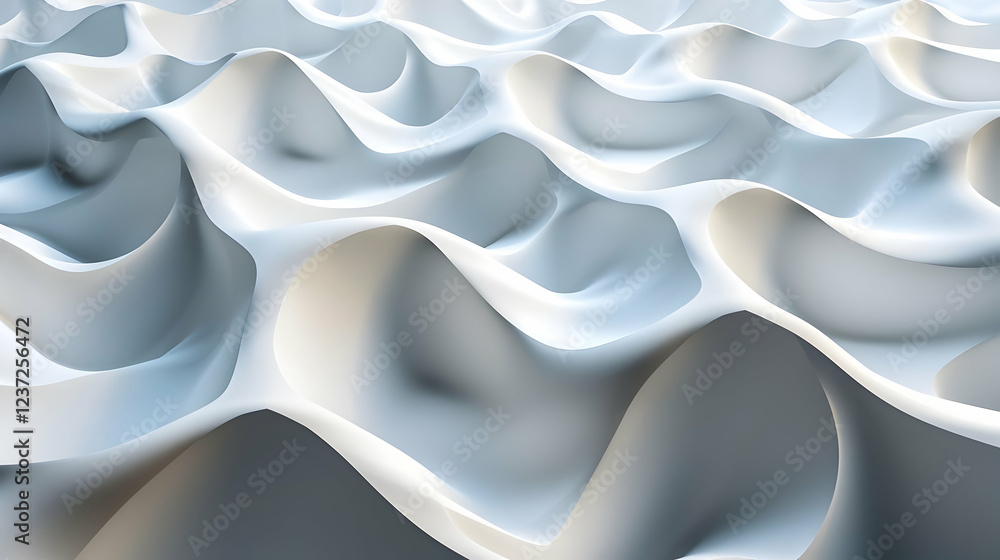 Poster abstract wavy surface with smooth curves and gradients in light colors.