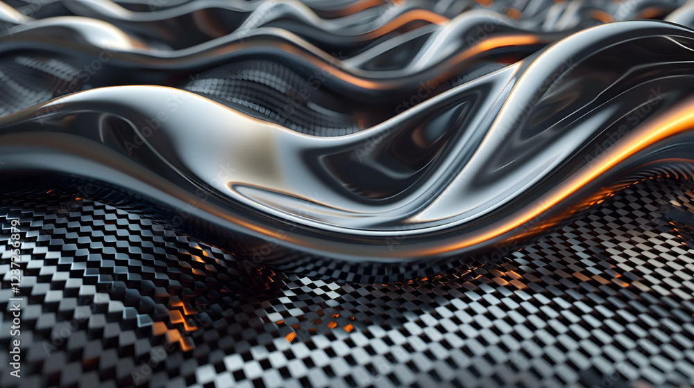 Aufkleber abstract metallic waves create a dynamic, flowing texture with reflections and depth.