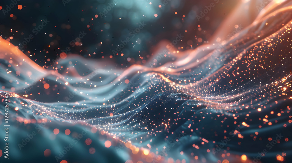 Poster abstract waves of light and particles create a dynamic and immersive visual experience.