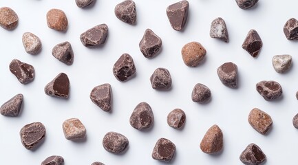 Obraz premium Chocolate Rocks Scattered on White Background
