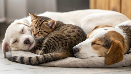 Obraz premium Dog and cat are sleeping.