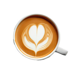 Overhead shot of a pristine white ceramic coffee cup filled with creamy latte. Generative Ai