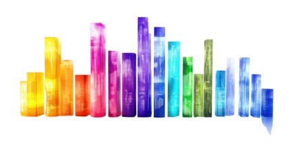 Colorful spectrum data columns showing increasing statistics on transparent background