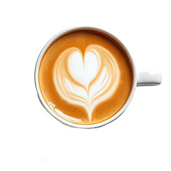 Overhead shot of a pristine white ceramic coffee cup filled with creamy latte. Generative Ai