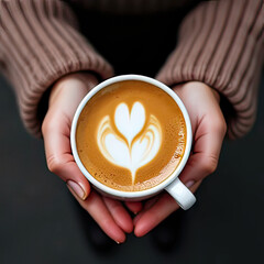 Woman's hand holding a coffee cup in a sweater. Generative Ai.