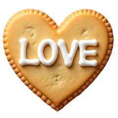 love  Large heart-shaped sugar cookie with the word 'LOVE' piped neatly in royal icing across its surface. Generative Ai