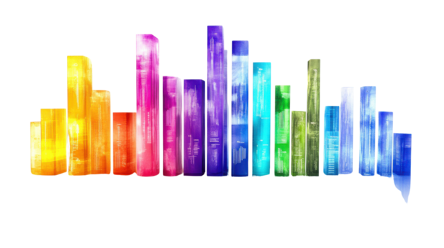 Colorful spectrum data columns showing increasing statistics on transparent background