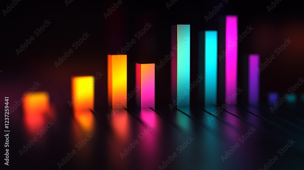 Poster a d-rendered bar graph with rising colorful bars, symbolizing growth in market trends, with a dark a