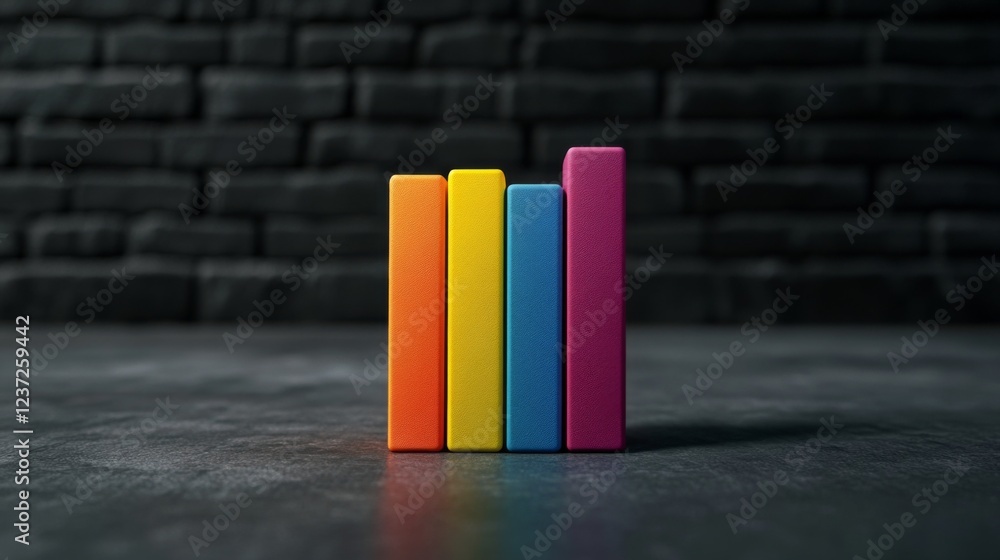 Aufkleber A D-rendered bar graph with rising colorful bars, symbolizing growth in market trends, with a dark and minimalistic background for contrast