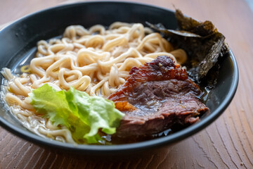 Local Chinese style Lanzhou Lamian ramen in close-up