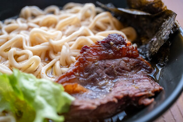 Local Chinese style Lanzhou Lamian ramen in close-up