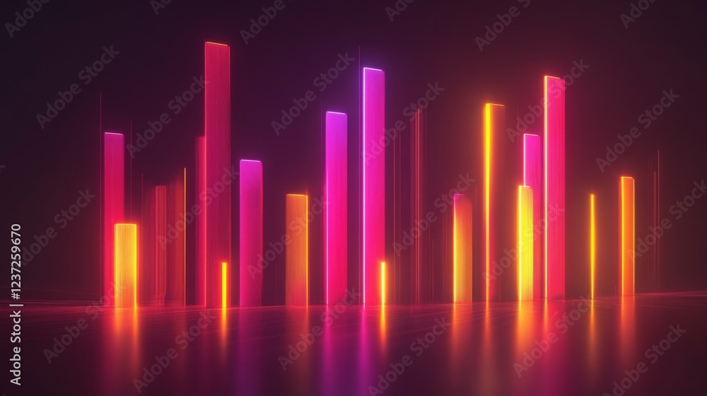 Poster a d financial bar graph with smooth, glowing bars and a minimalistic background, symbolizing steady 