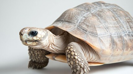Obraz premium Tortoise walking on white background, studio shot