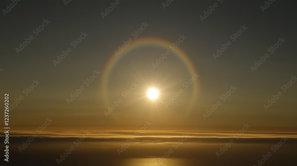 Aufkleber a beautiful scene showing the sun shining through a thin cloud layer, with a vivid halo of light sur