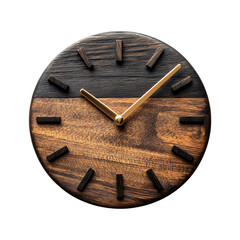 Minimalist Wooden Wall Clock with Black Background Isolated on Transparent Background