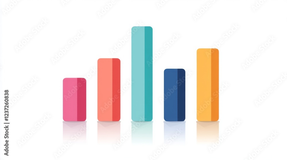 Poster a clean and sharp financial bar graph with colorful bars, displaying growth trends over time on a hi