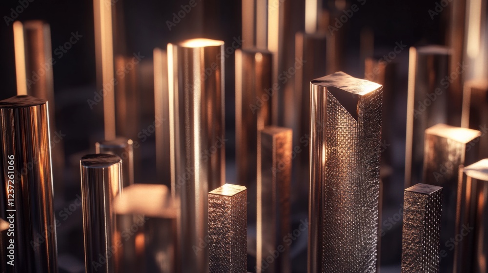 Aufkleber a close-up of a d bar graph with textured metallic bars representing market growth, set against a da