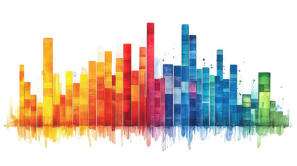 Colorful watercolor painting depicting soundwave frequencies on transparent background