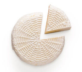 Head of cheese isolated on white background. Homemade diary, cutout