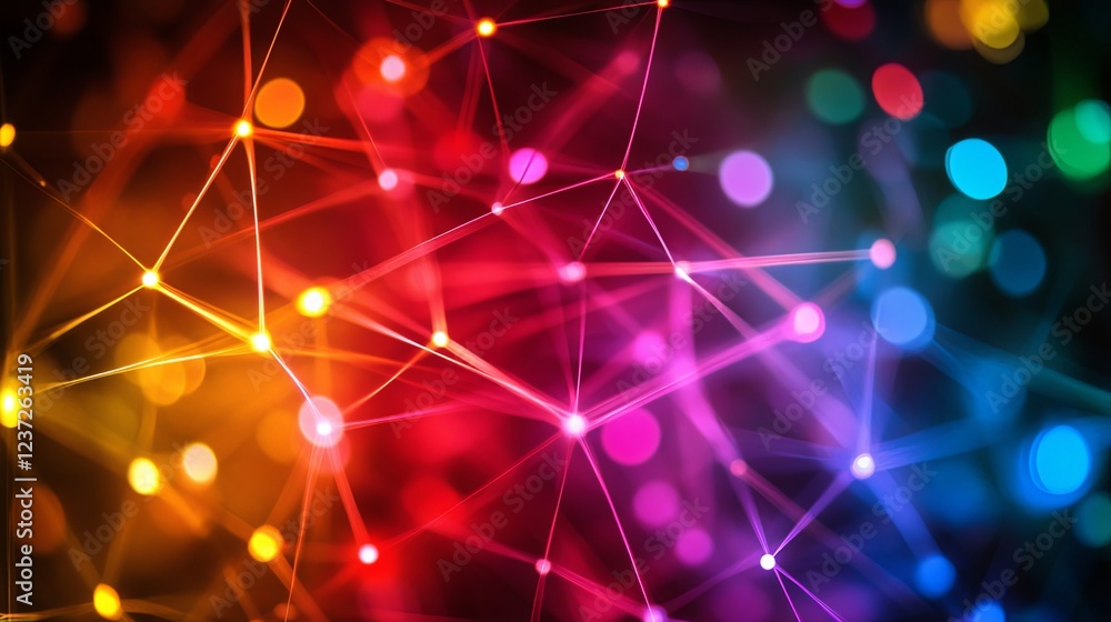 Poster colorful abstract design featuring vibrant lights and interconnected lines in a dazzling display of 