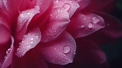 Fototapeta premium A close-up shot of a pink flower with clear water droplets on its petals, captured with soft lighting, giving the petals a fresh, dewy look