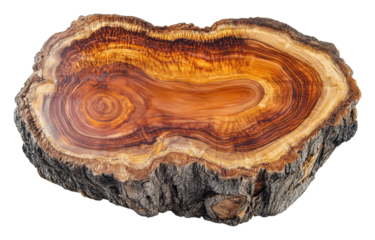 Natural wood slice with rich colors and patterns isolated on transparent background