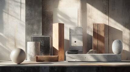 Minimalist Still Life with Geometric Shapes and Natural Materials
