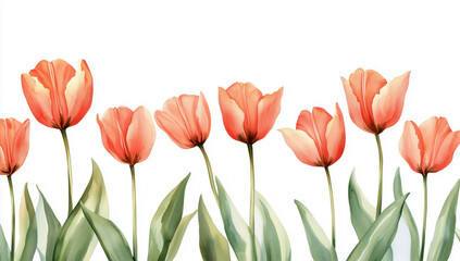 Watercolor background with tulip flowers