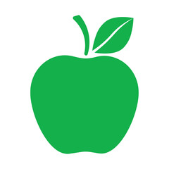 Green Apple with leaf - icon vector symbol. Apple fruit symbol illustration. Flat design style isolated on a white background. Healthy lifestyle, farm and bio food concept, EPS 10. 