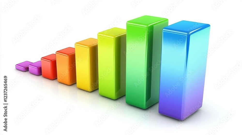 Leinwandbilder A financial bar graph displayed on a desktop monitor with vibrant bars in shades of green and blue, showing upward progress in stock trading