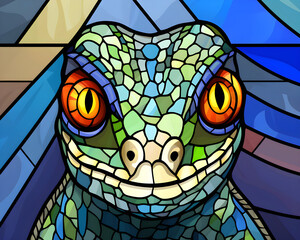 Geometrische Eidechse im Glasfenster-Stil