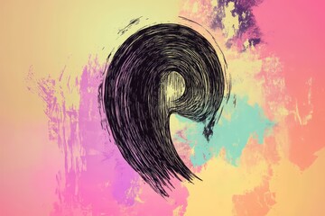  Abstract Female Symbol Drawn in Bold Black Lines, Set Against a Vibrant Pastel Gradient