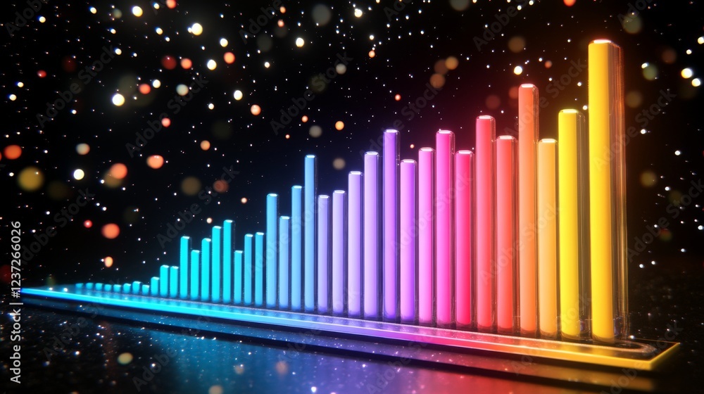 Aufkleber A futuristic D bar graph with colorful, glowing bars rising on a digital screen, showcasing financial growth and performance over time