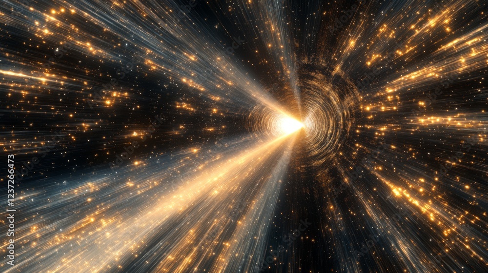 Poster a glowing light ray cutting through the vast emptiness of space, surrounded by stars and distant gal